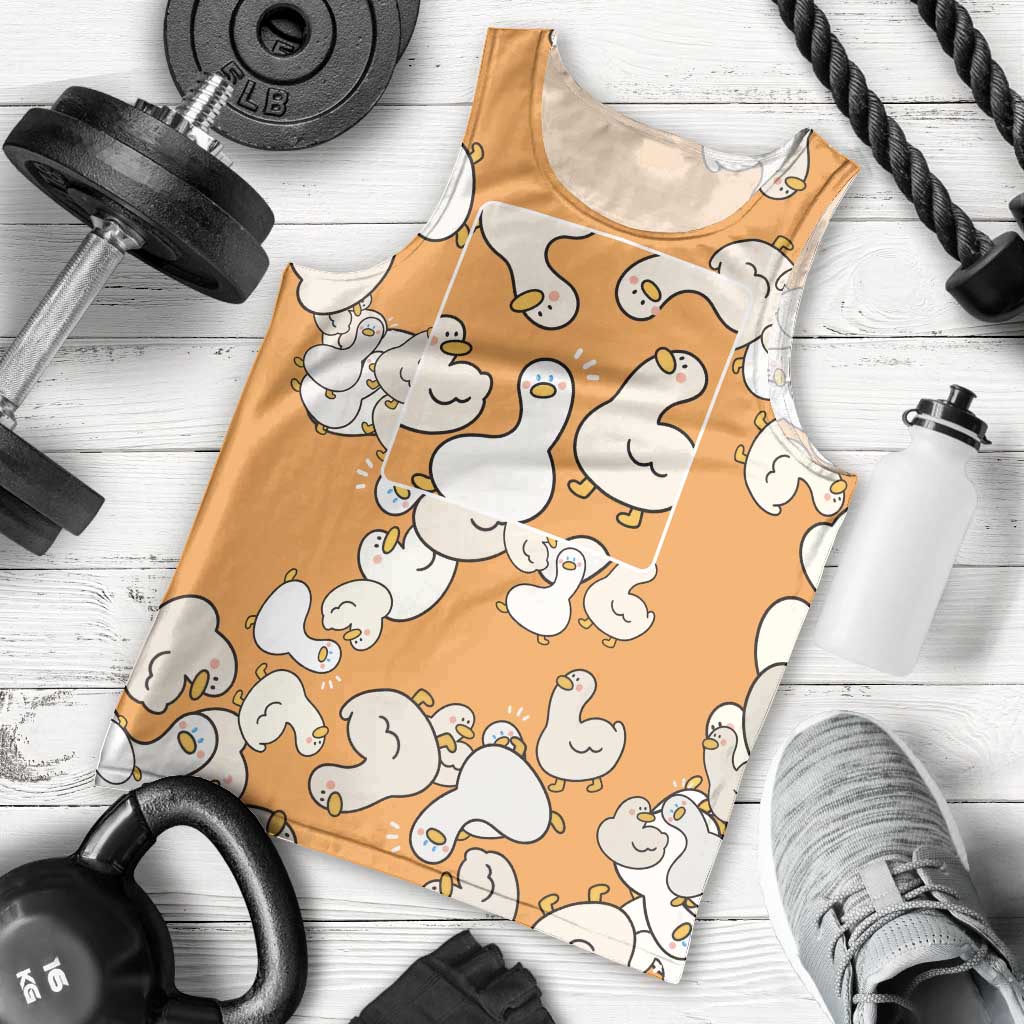 Chubby Duck Men Tank Top Shocked White Ducks Cartoon Doodle Pattern