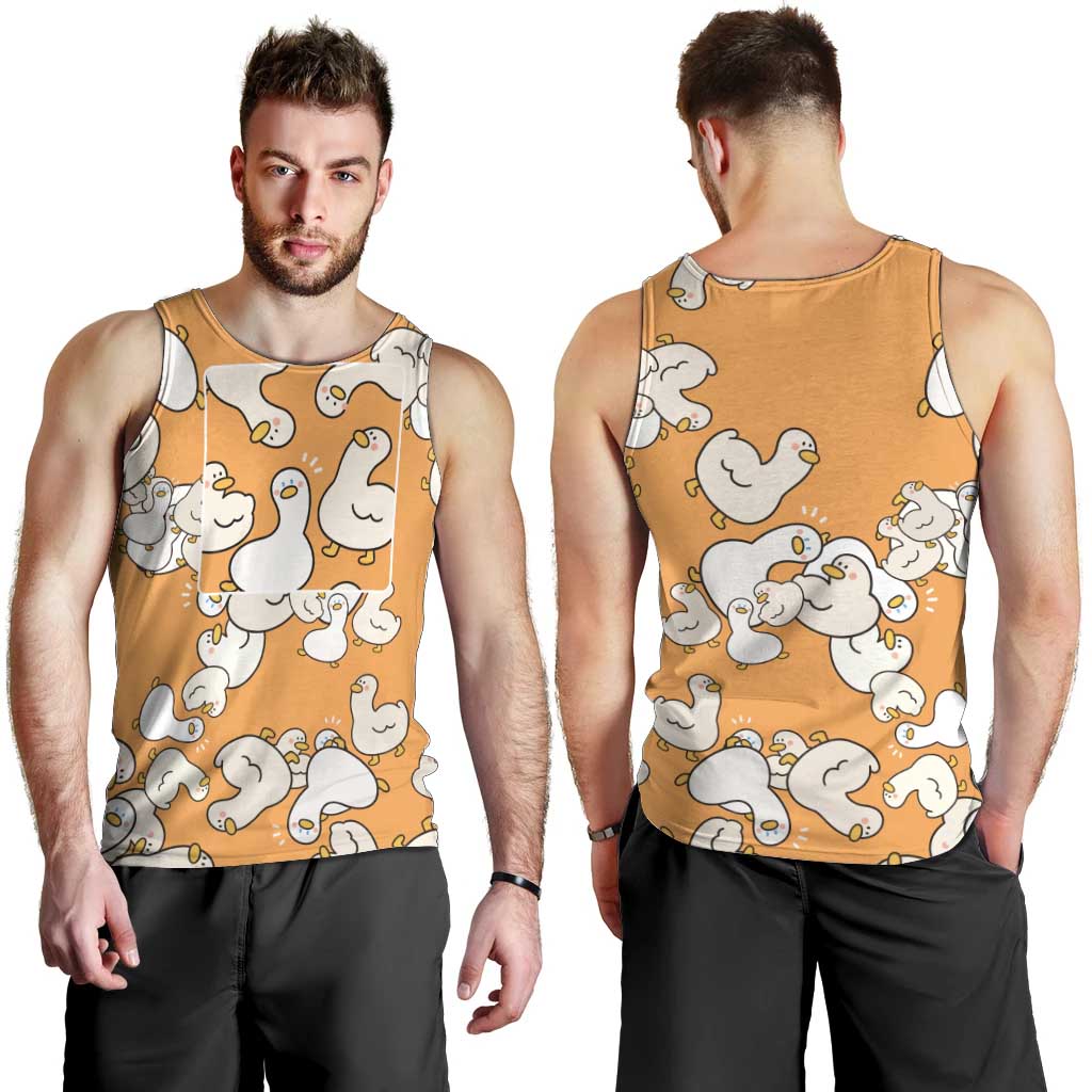 Chubby Duck Men Tank Top Shocked White Ducks Cartoon Doodle Pattern