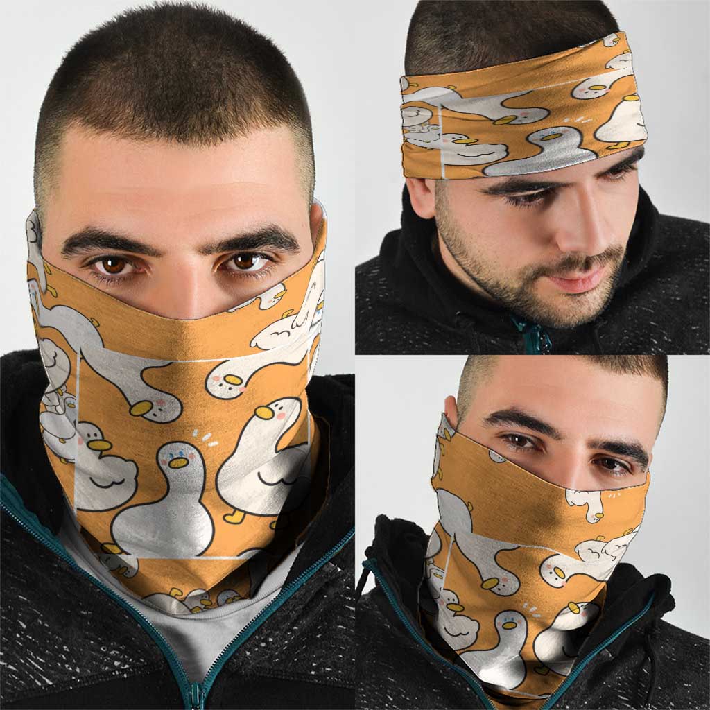 Chubby Duck Neck Gaiter Shocked White Ducks Cartoon Doodle Pattern