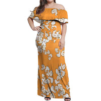 Chubby Duck Off Shoulder Maxi Dress Shocked White Ducks Cartoon Doodle Pattern