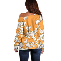 Chubby Duck Off Shoulder Sweater Shocked White Ducks Cartoon Doodle Pattern