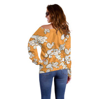 Chubby Duck Off Shoulder Sweater Shocked White Ducks Cartoon Doodle Pattern