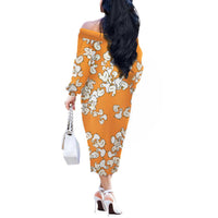 Chubby Duck Off The Shoulder Long Sleeve Dress Shocked White Ducks Cartoon Doodle Pattern