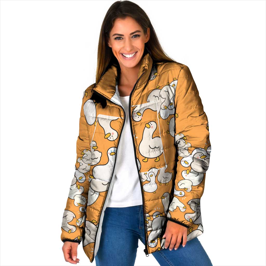 Chubby Duck Padded Jacket Shocked White Ducks Cartoon Doodle Pattern