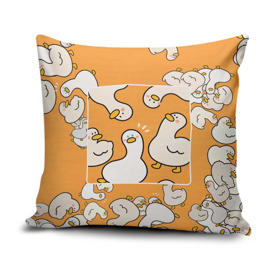 Chubby Duck Pillow Cover Shocked White Ducks Cartoon Doodle Pattern