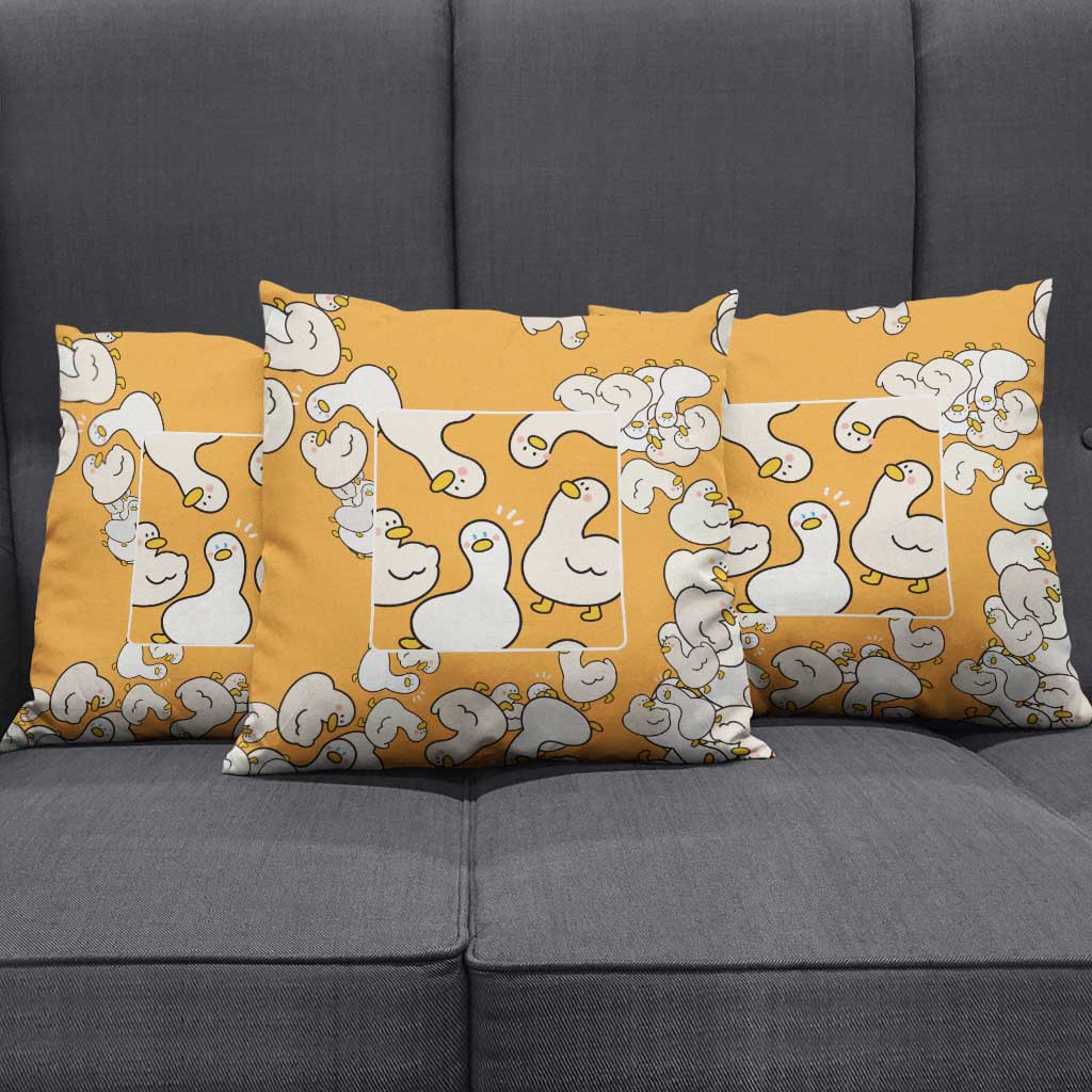 Chubby Duck Pillow Cover Shocked White Ducks Cartoon Doodle Pattern