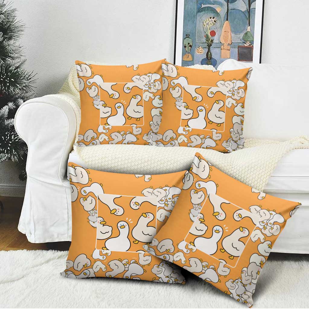 Chubby Duck Pillow Cover Shocked White Ducks Cartoon Doodle Pattern