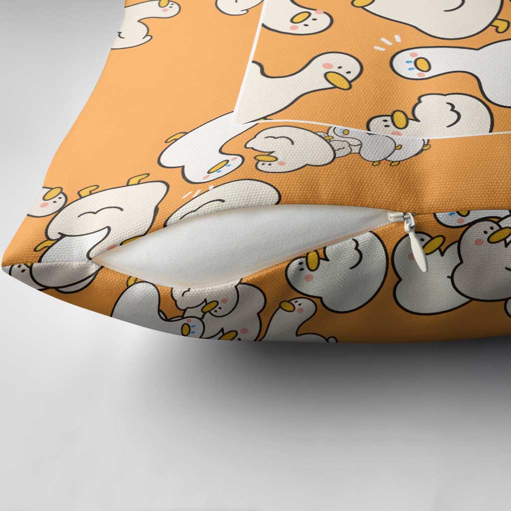 Chubby Duck Pillow Cover Shocked White Ducks Cartoon Doodle Pattern