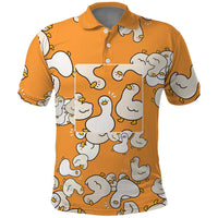 Chubby Duck Polo Shirt Shocked White Ducks Cartoon Doodle Pattern
