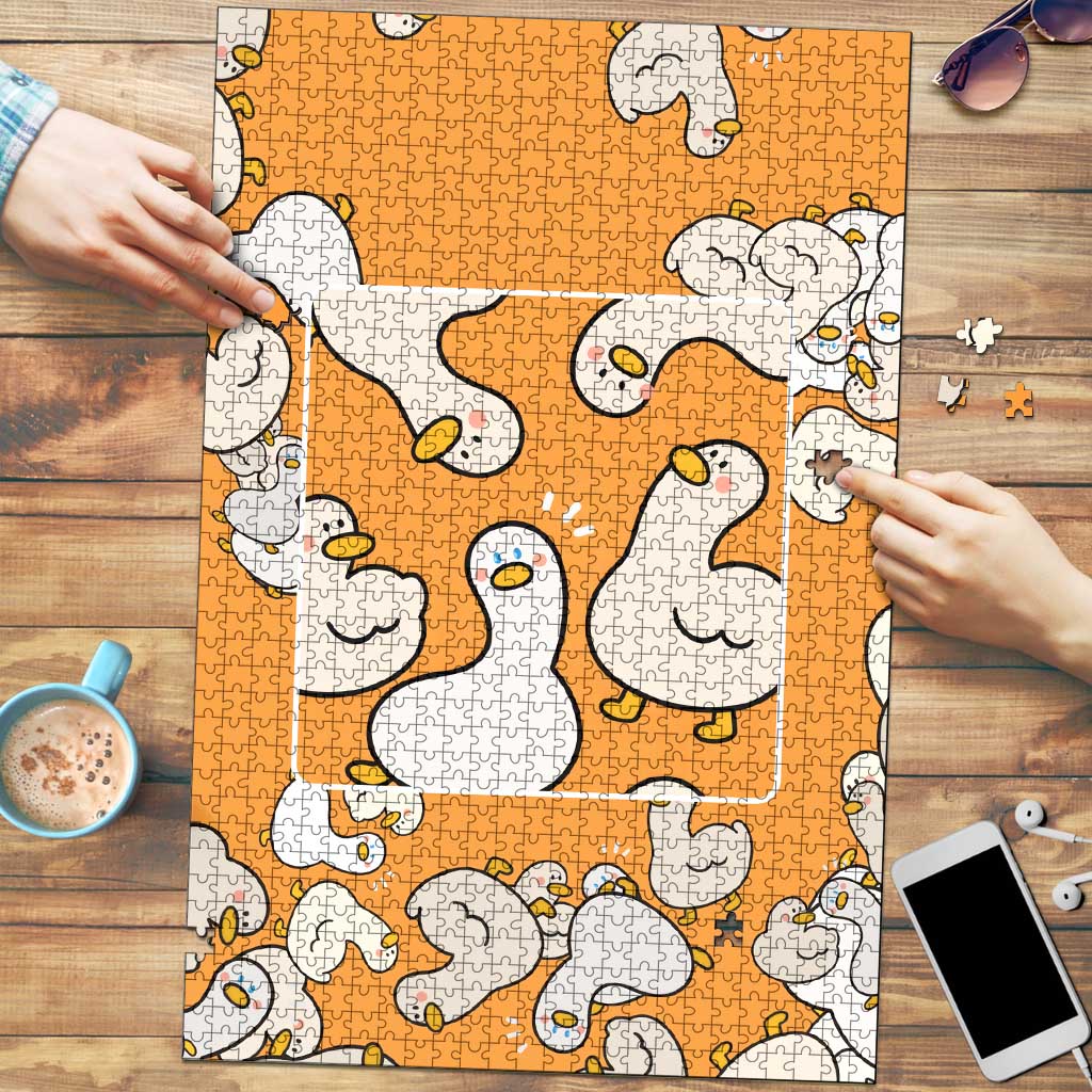 Chubby Duck Puzzle Shocked White Ducks Cartoon Doodle Pattern