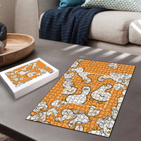 Chubby Duck Puzzle Shocked White Ducks Cartoon Doodle Pattern