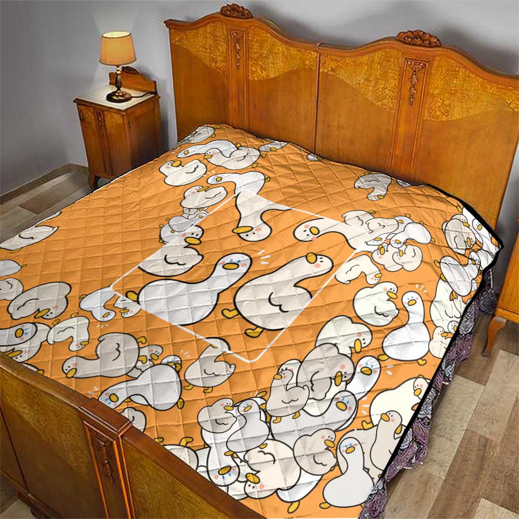 Chubby Duck Quilt Shocked White Ducks Cartoon Doodle Pattern