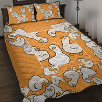 Chubby Duck Quilt Bed Set Shocked White Ducks Cartoon Doodle Pattern