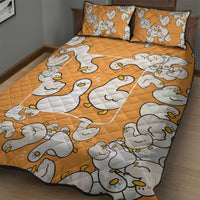 Chubby Duck Quilt Bed Set Shocked White Ducks Cartoon Doodle Pattern