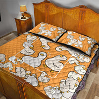 Chubby Duck Quilt Bed Set Shocked White Ducks Cartoon Doodle Pattern