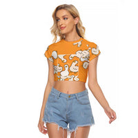 Chubby Duck Raglan Cropped T Shirt Shocked White Ducks Cartoon Doodle Pattern