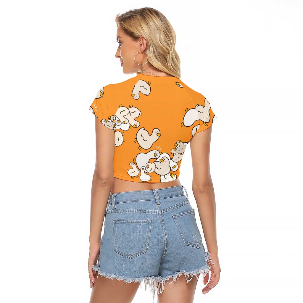 Chubby Duck Raglan Cropped T Shirt Shocked White Ducks Cartoon Doodle Pattern