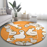 Chubby Duck Round Carpet Shocked White Ducks Cartoon Doodle Pattern