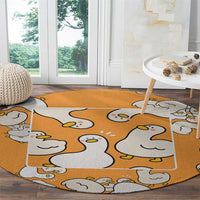 Chubby Duck Round Carpet Shocked White Ducks Cartoon Doodle Pattern