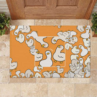 Chubby Duck Rubber Doormat Shocked White Ducks Cartoon Doodle Pattern