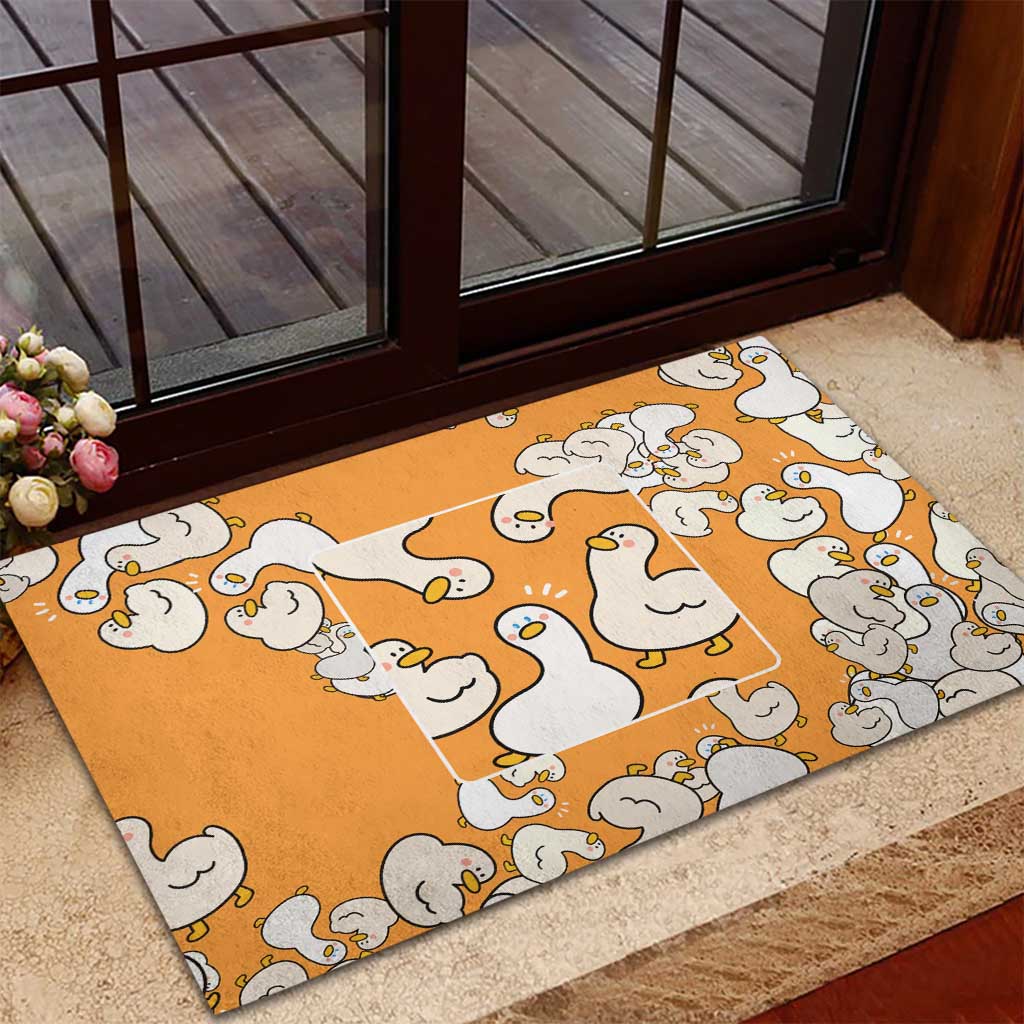 Chubby Duck Rubber Doormat Shocked White Ducks Cartoon Doodle Pattern