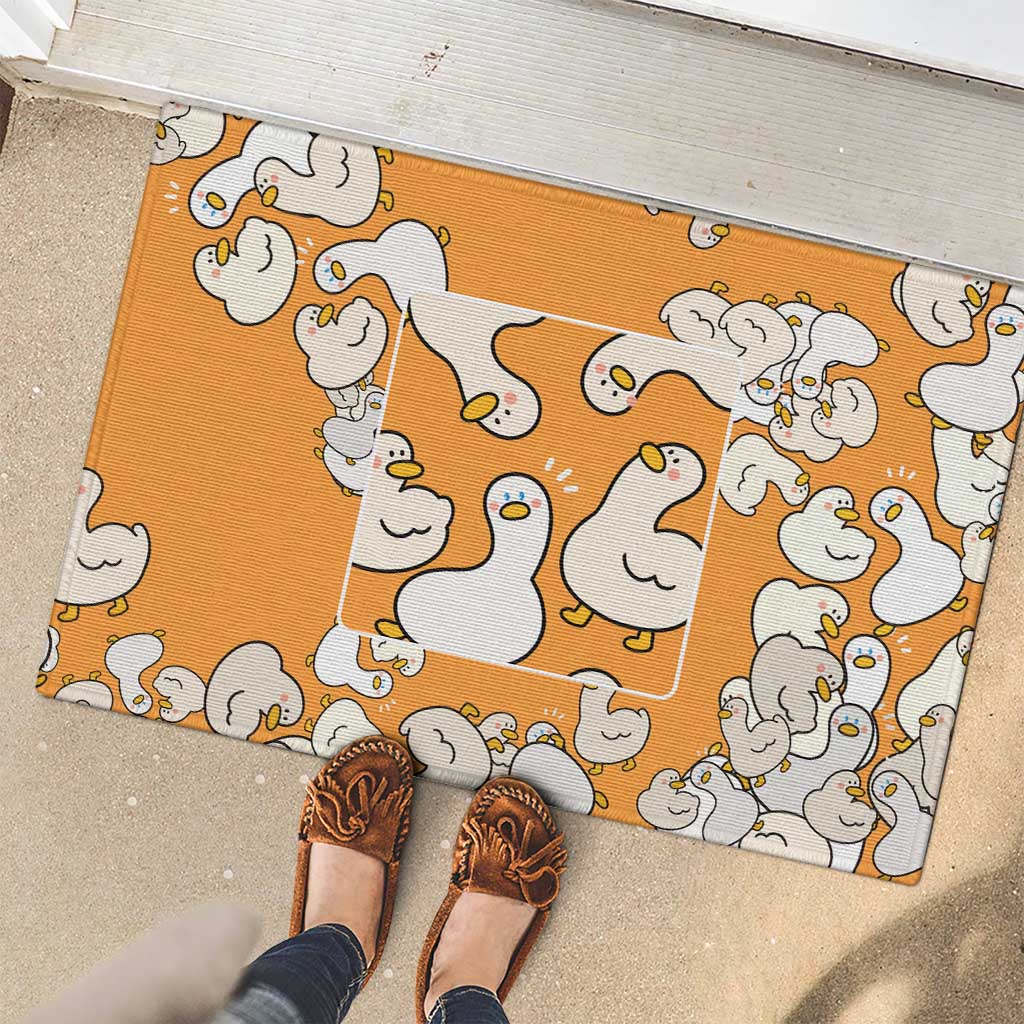 Chubby Duck Rubber Doormat Shocked White Ducks Cartoon Doodle Pattern