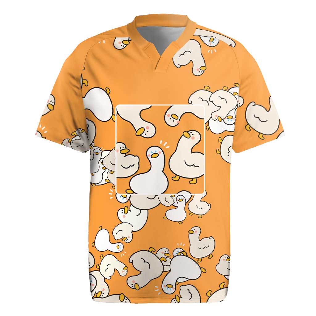 Chubby Duck Rugby Jersey Shocked White Ducks Cartoon Doodle Pattern