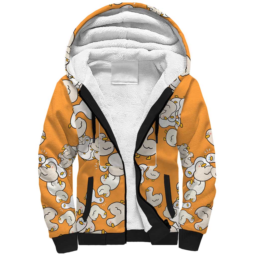 Chubby Duck Sherpa Hoodie Shocked White Ducks Cartoon Doodle Pattern