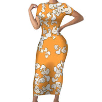 Chubby Duck Short Sleeve Bodycon Dress Shocked White Ducks Cartoon Doodle Pattern