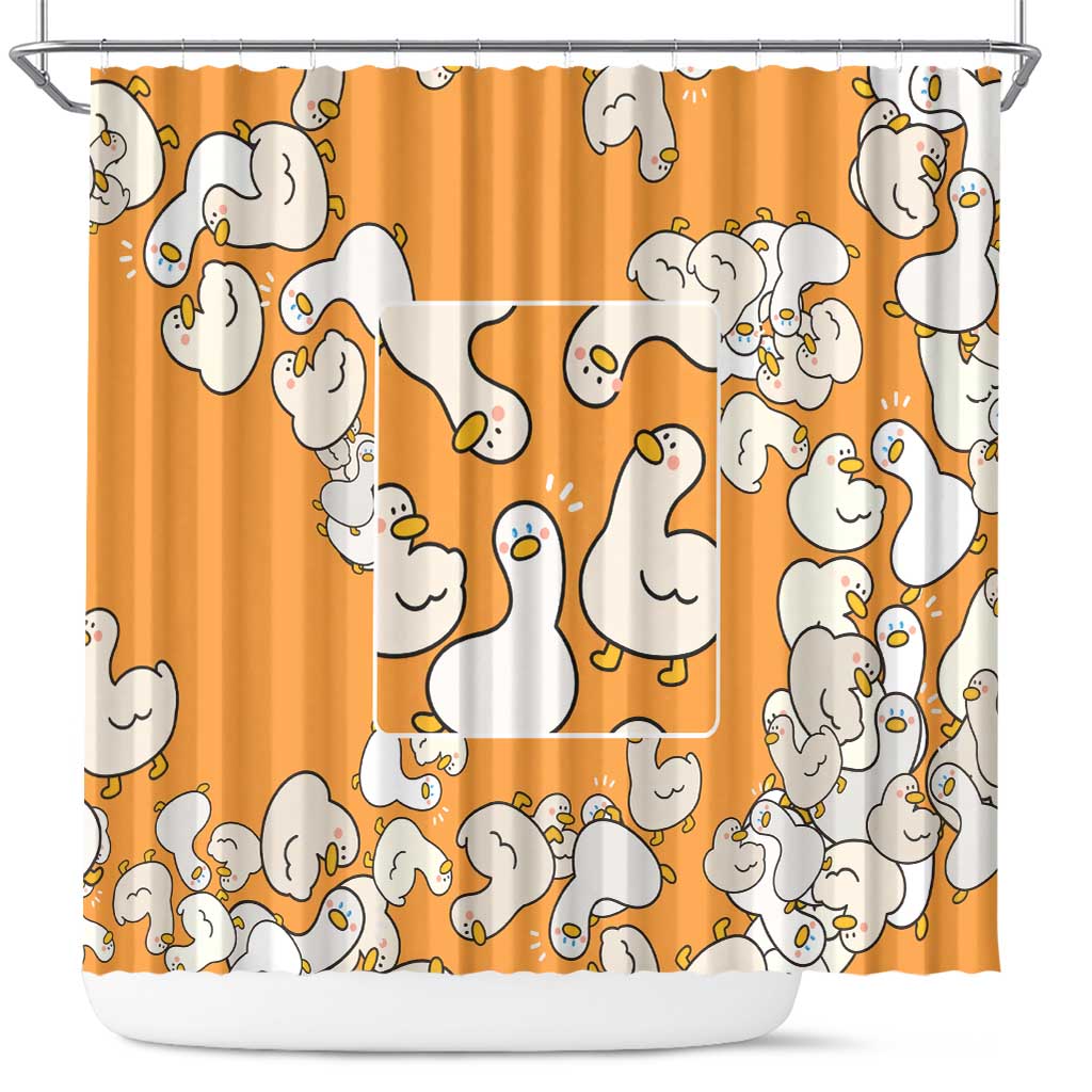 Chubby Duck Shower Curtain Shocked White Ducks Cartoon Doodle Pattern