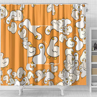 Chubby Duck Shower Curtain Shocked White Ducks Cartoon Doodle Pattern