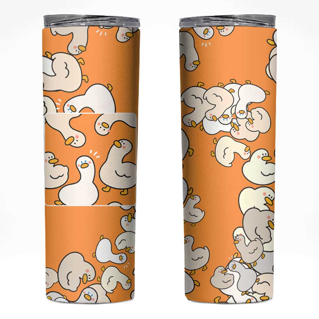 Chubby Duck Skinny Tumbler Shocked White Ducks Cartoon Doodle Pattern