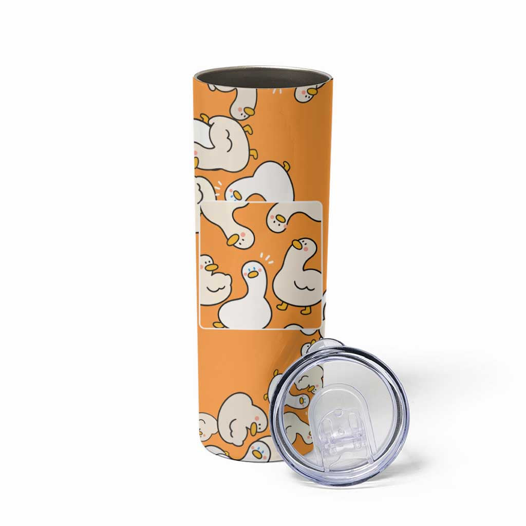 Chubby Duck Skinny Tumbler Shocked White Ducks Cartoon Doodle Pattern