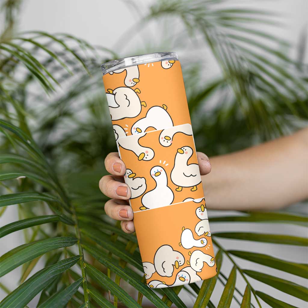 Chubby Duck Skinny Tumbler Shocked White Ducks Cartoon Doodle Pattern