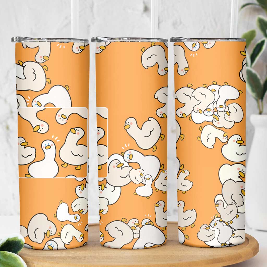 Chubby Duck Skinny Tumbler Shocked White Ducks Cartoon Doodle Pattern