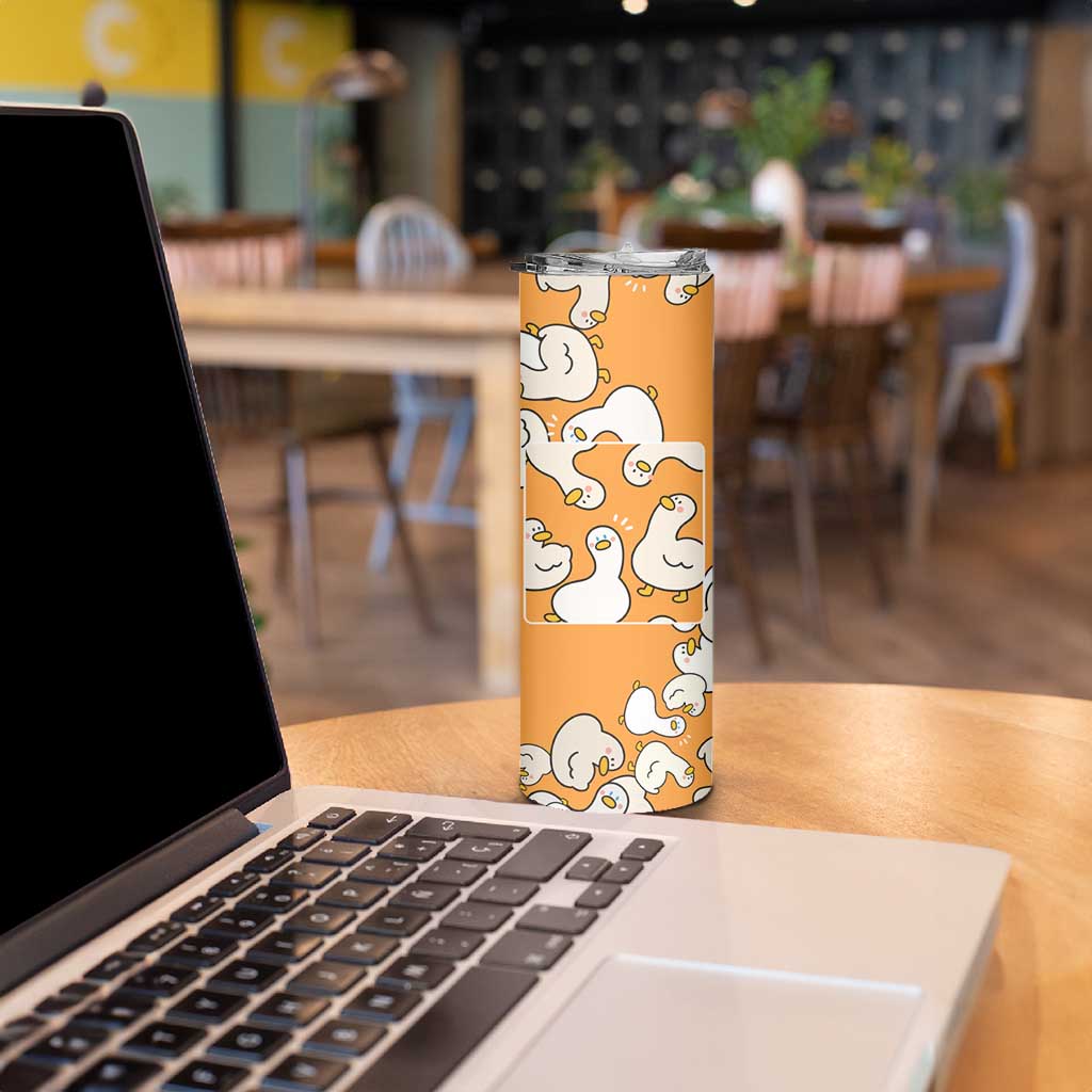 Chubby Duck Skinny Tumbler Shocked White Ducks Cartoon Doodle Pattern