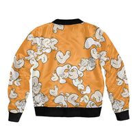 Chubby Duck Sleeve Zip Bomber Jacket Shocked White Ducks Cartoon Doodle Pattern