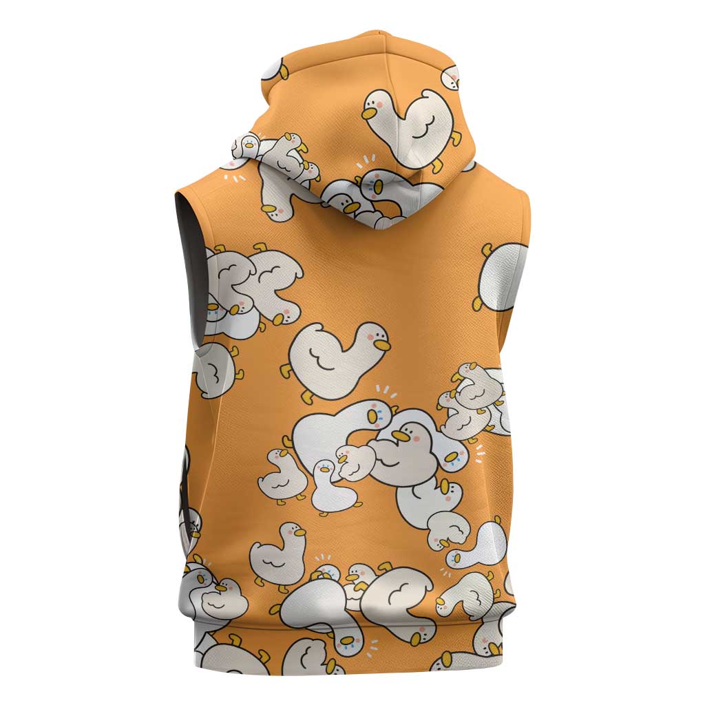 Chubby Duck Sleeveless Hoodie Shocked White Ducks Cartoon Doodle Pattern