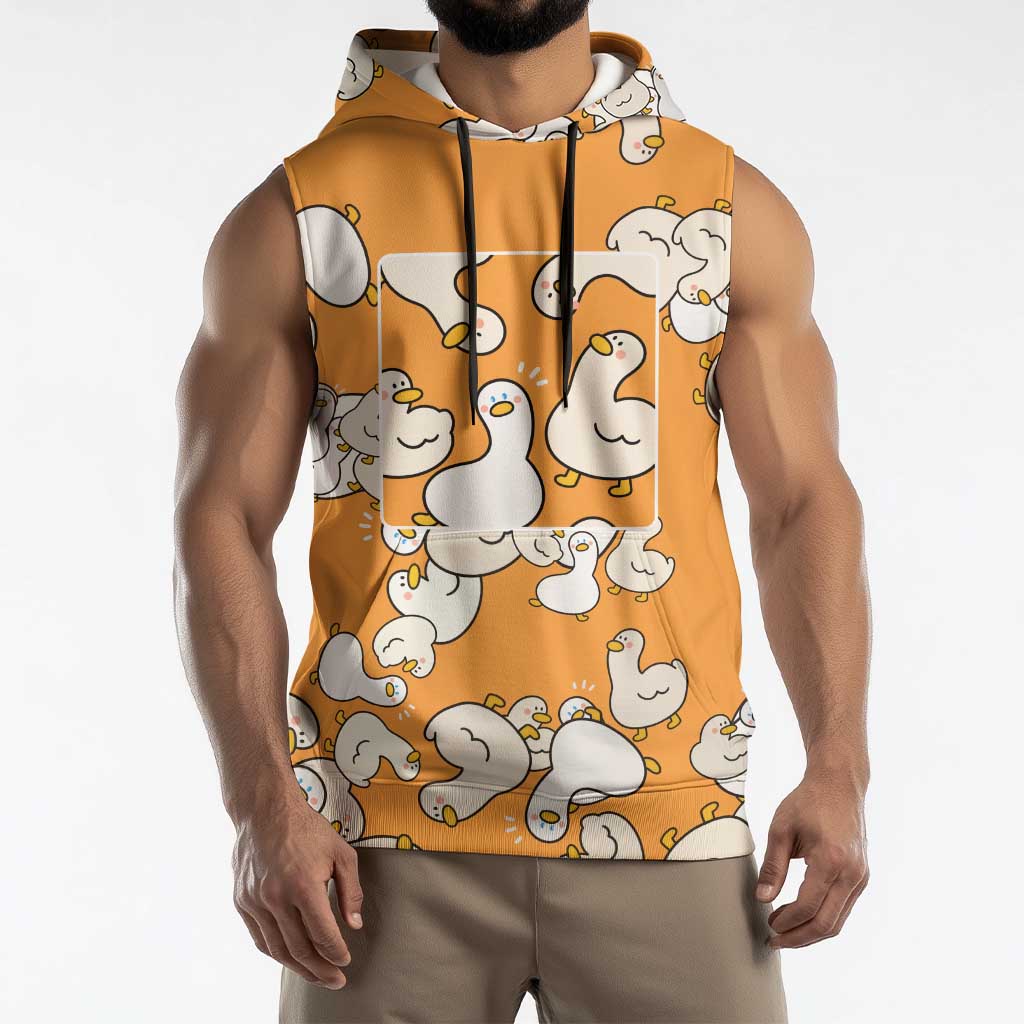Chubby Duck Sleeveless Hoodie Shocked White Ducks Cartoon Doodle Pattern