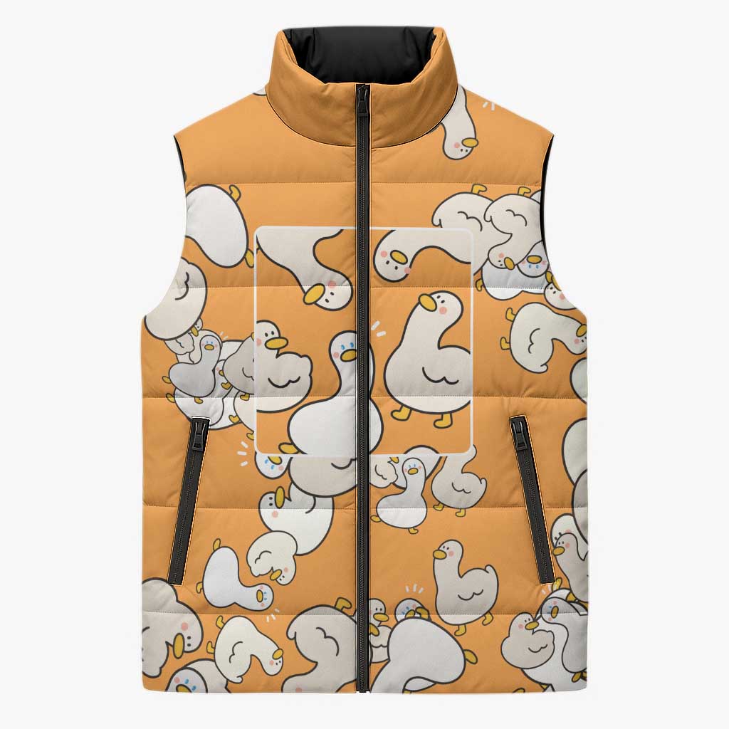 Chubby Duck Sleeveless Puffer Jacket Shocked White Ducks Cartoon Doodle Pattern