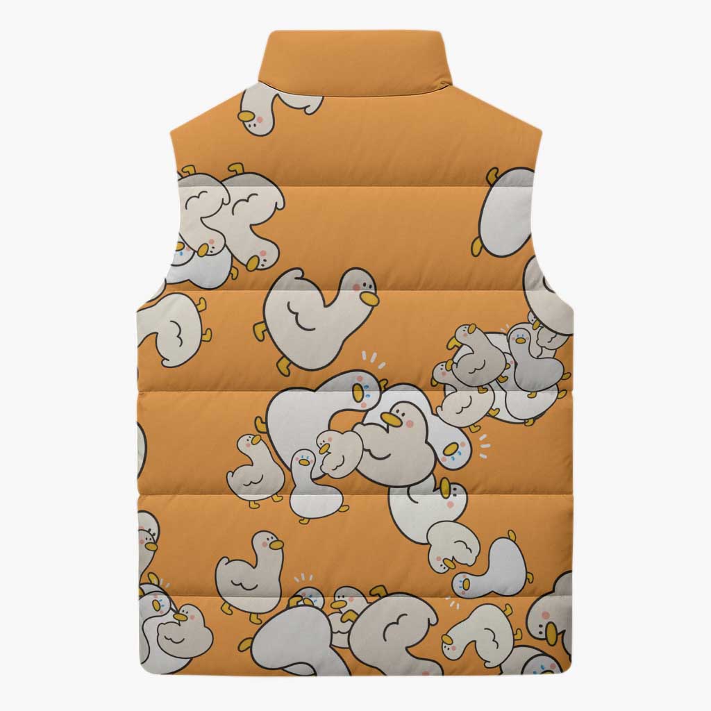 Chubby Duck Sleeveless Puffer Jacket Shocked White Ducks Cartoon Doodle Pattern
