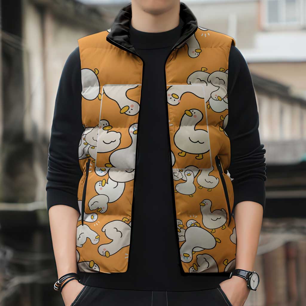 Chubby Duck Sleeveless Puffer Jacket Shocked White Ducks Cartoon Doodle Pattern