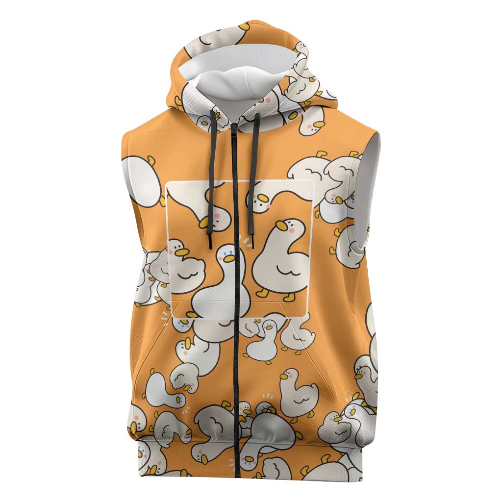 Chubby Duck Sleeveless Zip Hoodie Shocked White Ducks Cartoon Doodle Pattern