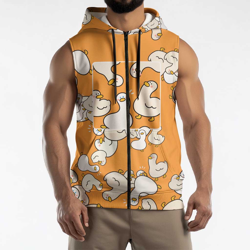 Chubby Duck Sleeveless Zip Hoodie Shocked White Ducks Cartoon Doodle Pattern