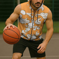 Chubby Duck Sleeveless Zip Hoodie Shocked White Ducks Cartoon Doodle Pattern