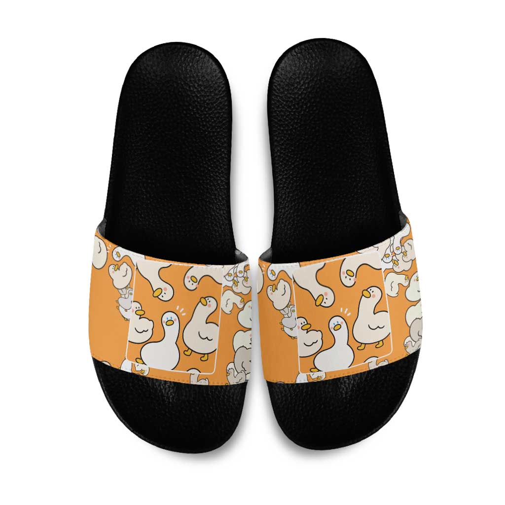 Chubby Duck Slide Sandals Shocked White Ducks Cartoon Doodle Pattern
