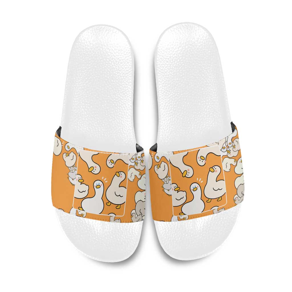 Chubby Duck Slide Sandals Shocked White Ducks Cartoon Doodle Pattern
