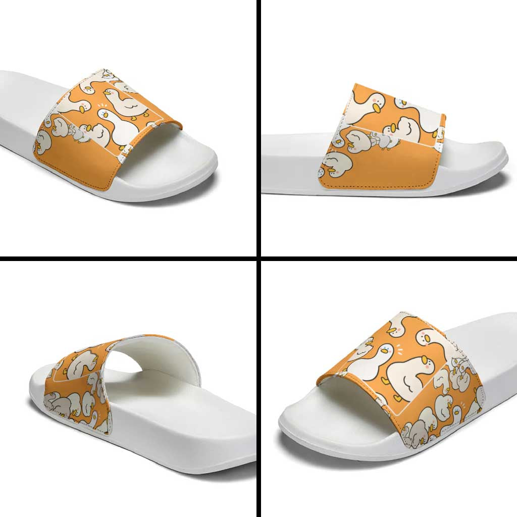 Chubby Duck Slide Sandals Shocked White Ducks Cartoon Doodle Pattern