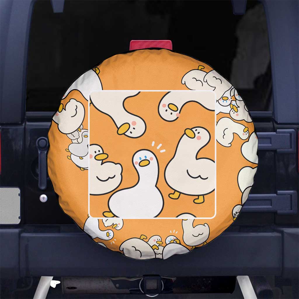 Chubby Duck Spare Tire Cover Shocked White Ducks Cartoon Doodle Pattern
