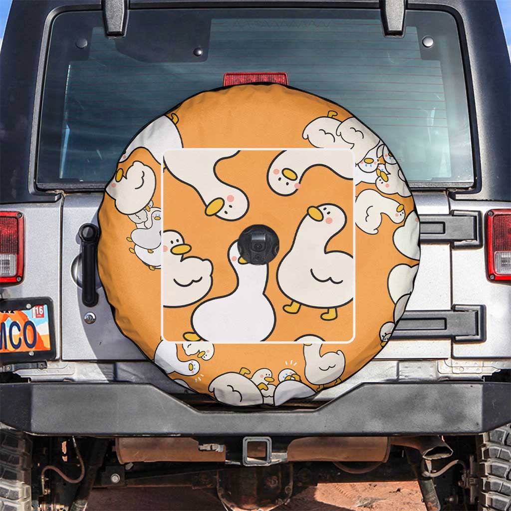 Chubby Duck Spare Tire Cover Shocked White Ducks Cartoon Doodle Pattern